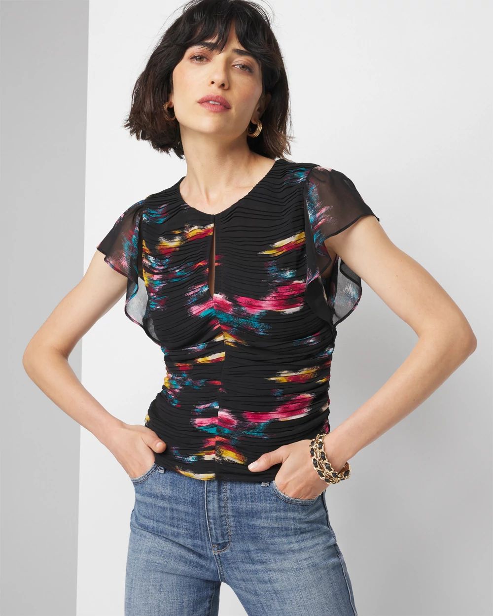 Keyhole Ruched Front Shell Top | White House Black Market
